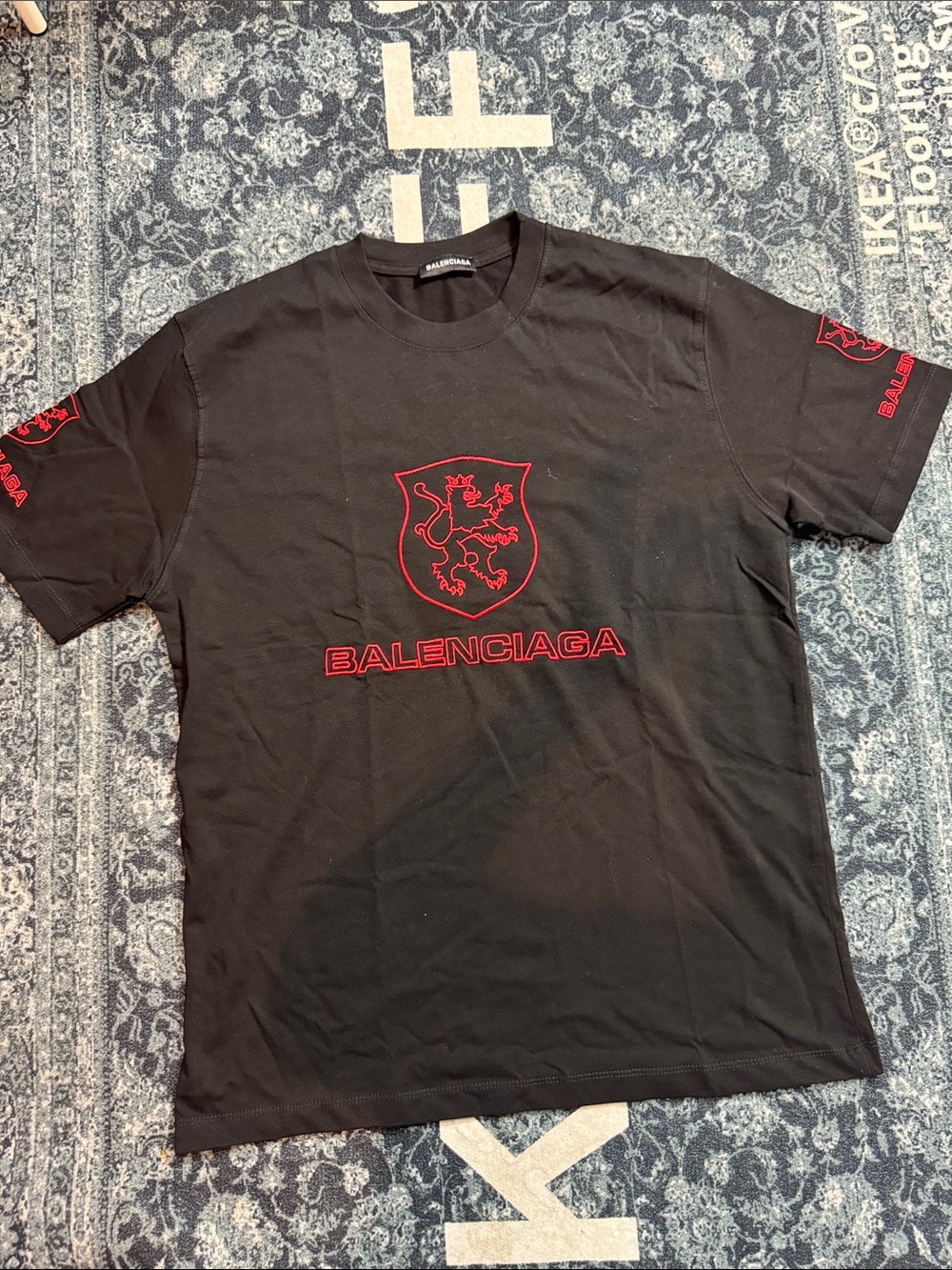 Balenciaga Black Short-Sleeve Tee with Red Crest and Logo